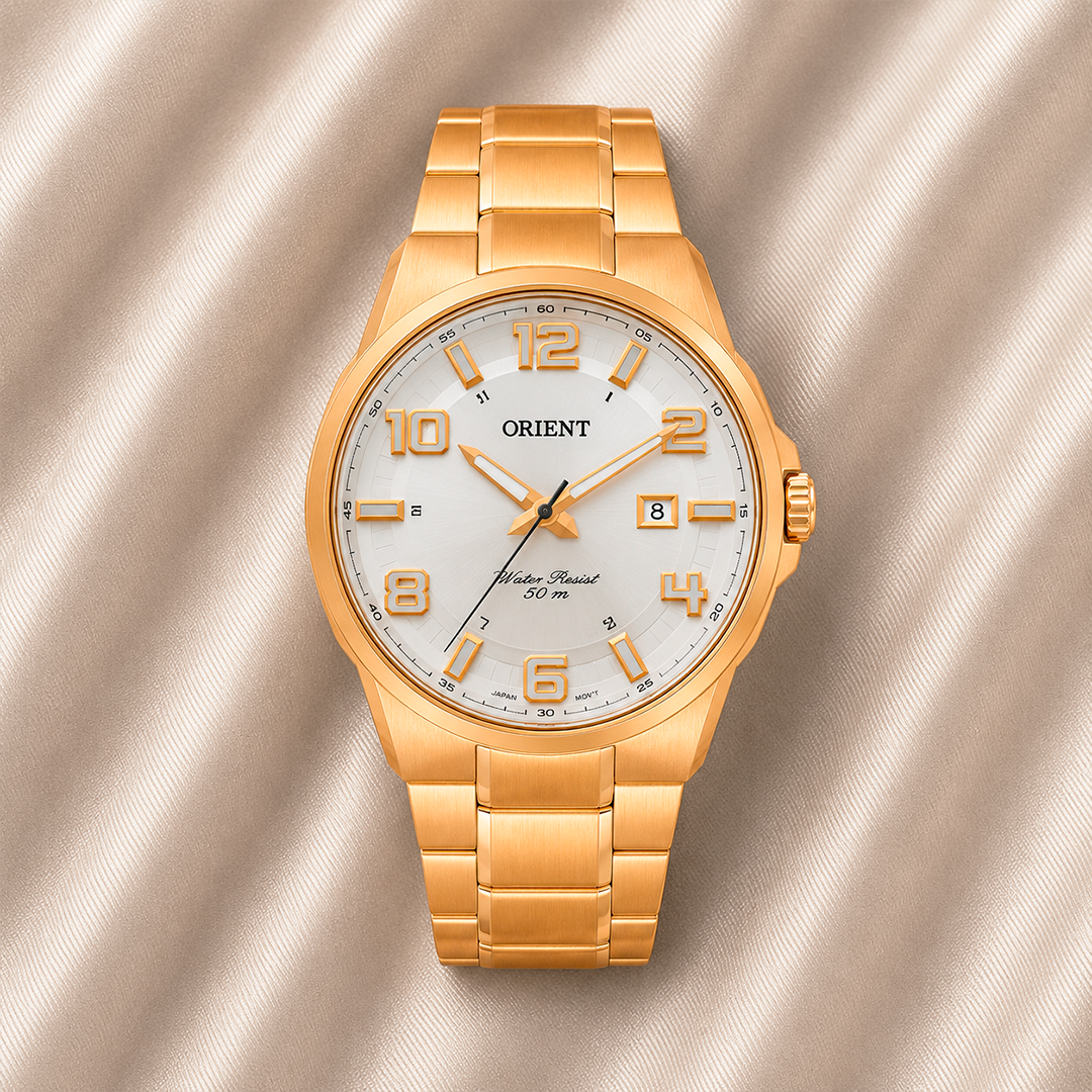 RELÓGIO ORIENT MASCULINO DOURADO MOSTRADOR PRATA