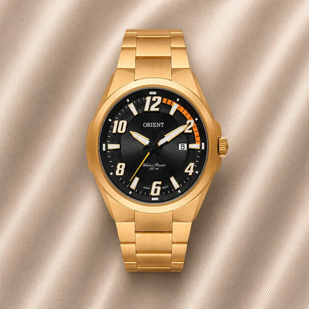 RELÓGIO ORIENT MASCULINO DOURADO MOSTRADOR PRETO