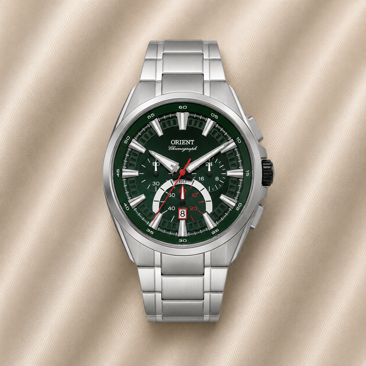 RELÓGIO ORIENT MASCULINO PRATA CRONÓGRAFO MOSTRADOR VERDE