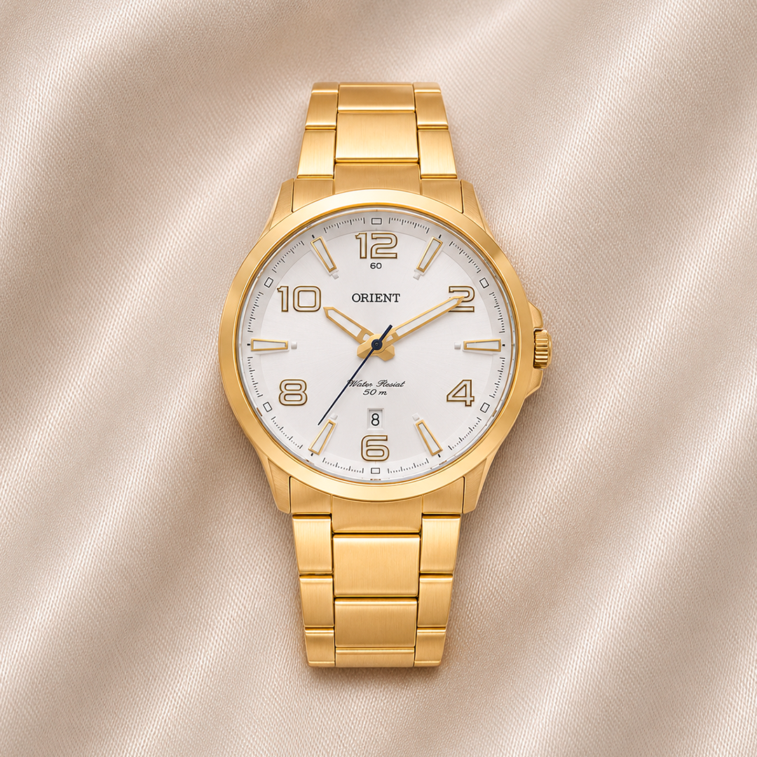 RELÓGIO ORIENT MASCULINO DOURADO MOSTRADOR BRANCO