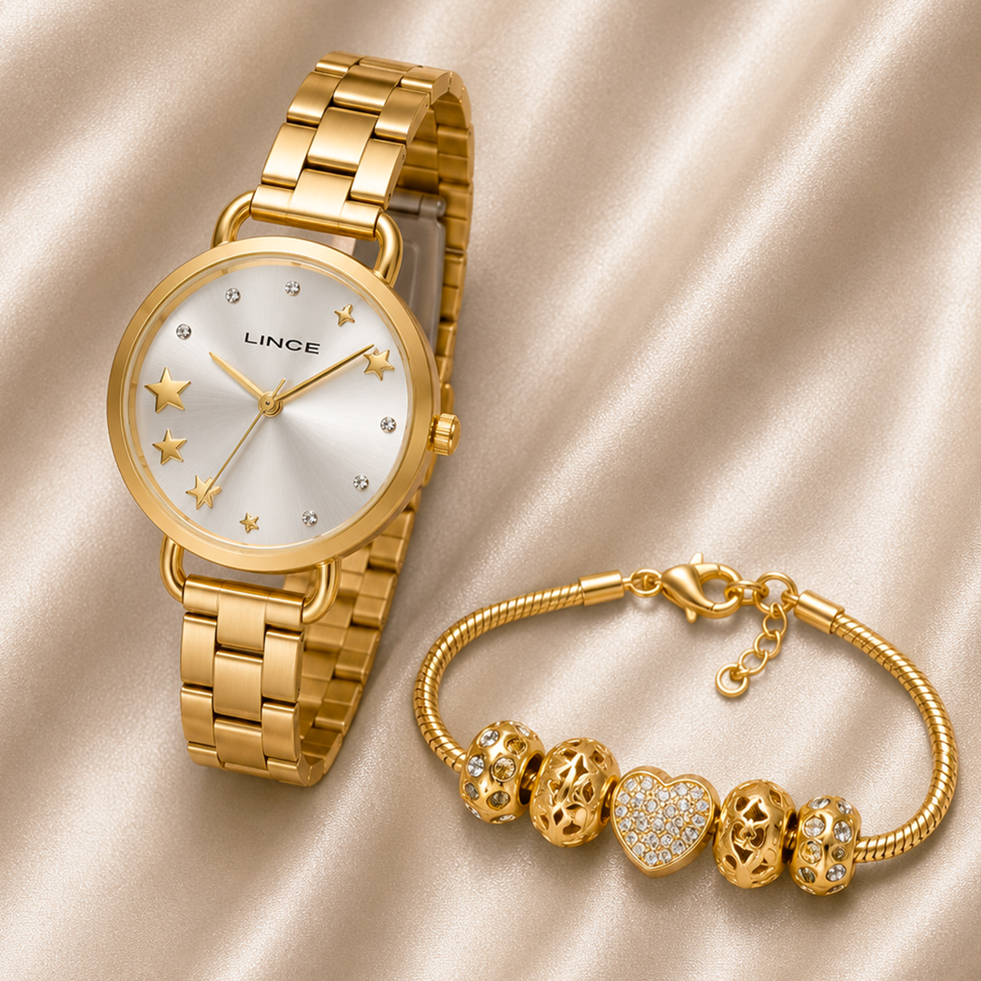 RELOGIO FUNNY FEMININO CLASSICO DOURADO
