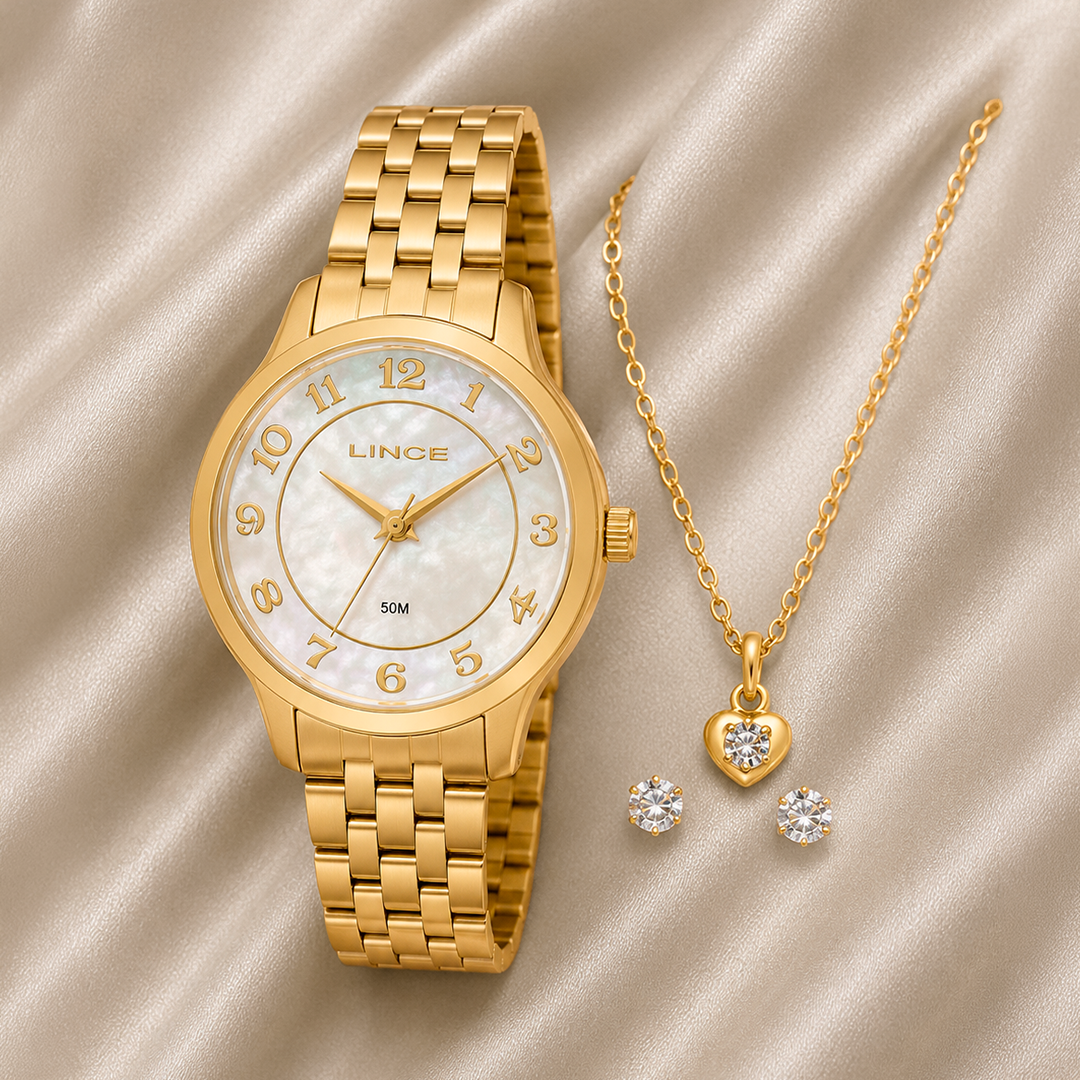RELÓGIO LINCE FEMININO DOURADO MOSTRADOR MADREPÉROLA