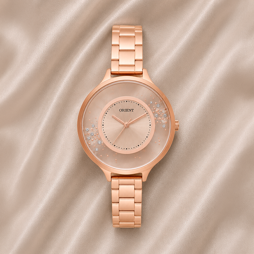 RELÓGIO ORIENT FEMININO ROSÉ COM CRISTAIS