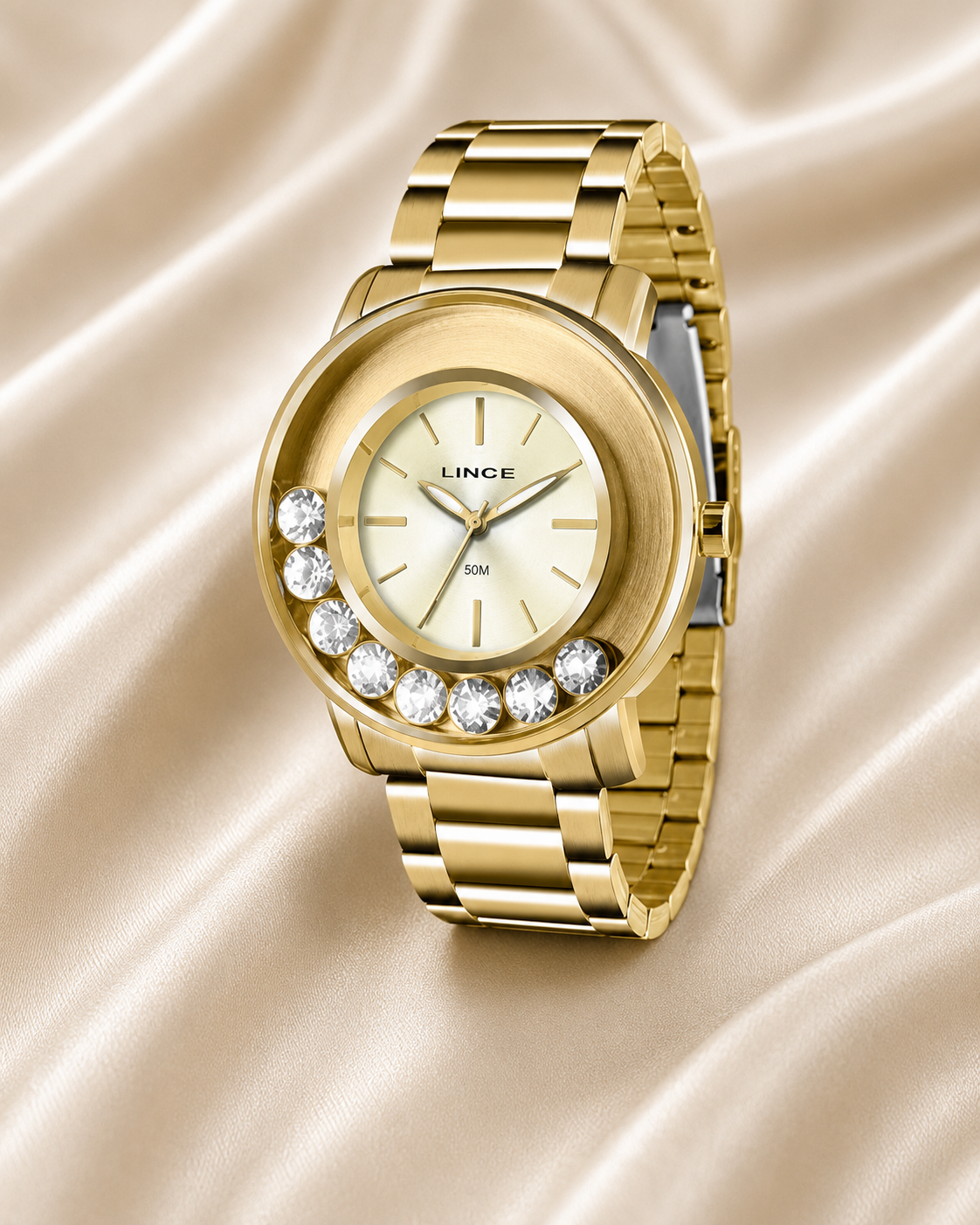 RELÓGIO LINCE FEMININO DOURADO COM PEDRAS